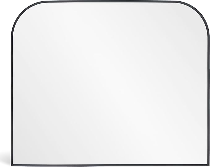 Modern Large Wall Mirror, Modern Mantel Minimalist Home Decor, Brushed Black Metal Framed Arched Mirror for Living Room, Bedroom, Fireplace, Mantle, Entryway, Bathroom, 40