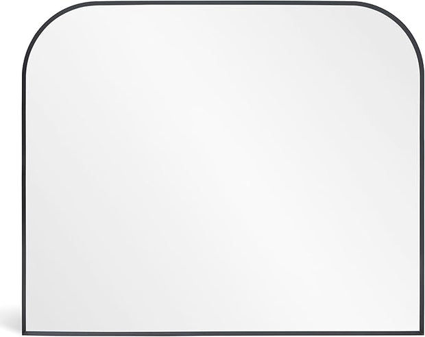 Modern Large Wall Mirror, Modern Mantel Minimalist Home Decor, Brushed Black Metal Framed Arched Mirror for Living Room, Bedroom, Fireplace, Mantle, Entryway, Bathroom, 48" x 30", Black
