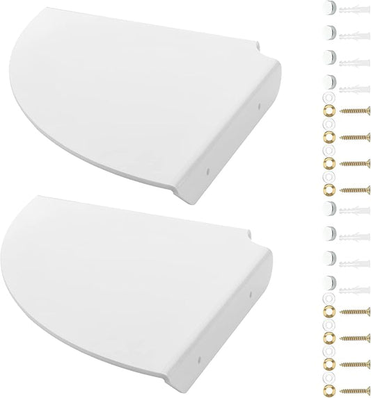 Cosmos 2 Pcs Acrylic Wall Mount Floating Corner Shelves Quarter Round Shower Shelf Hanging Corner Shelves Wall Storage Display Organizer for Bathroom Kitchen Bedroom Living Room (Solid White)