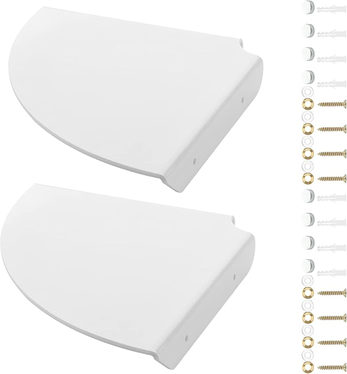 Cosmos 2 Pcs Acrylic Wall Mount Floating Corner Shelves Quarter Round Shower Shelf Hanging Corner Shelves Wall Storage Display Organizer for Bathroom Kitchen Bedroom Living Room (Solid White)