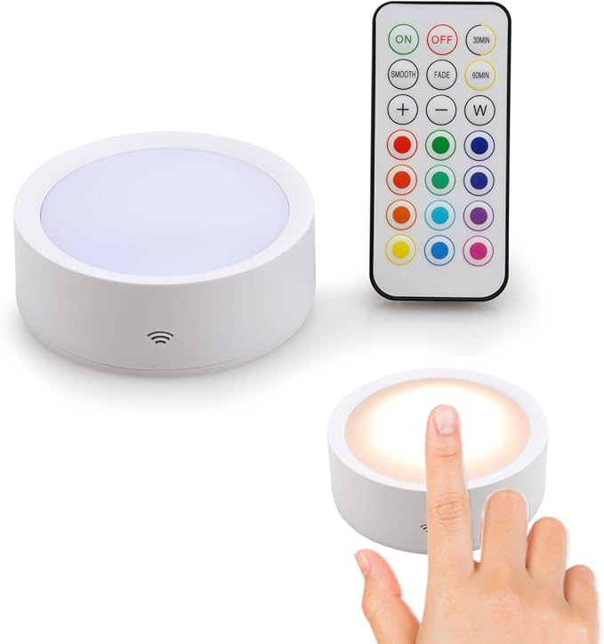 DAMI Locker Light Magnetic Under Cabinet Lighting with Remote, Rechargeable Tap Light Dimmable Battery Operated Wireless Shelf Lights, Color Changing Puck Lights for Kitchen Toillet Bedroom White