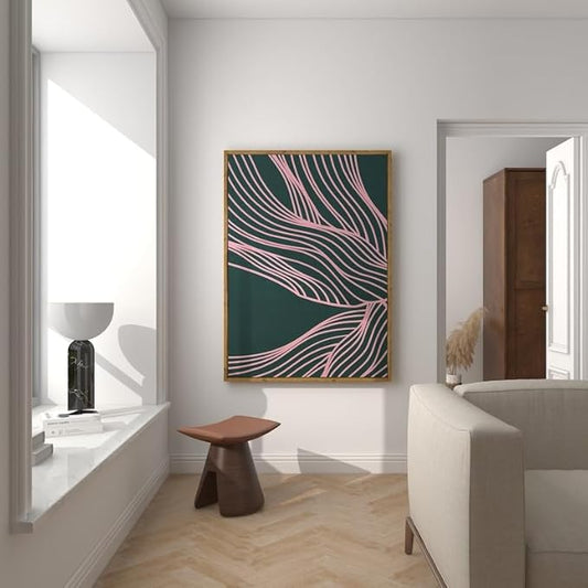 Nationcog Modern Emerald Green Pink Organic Lines Art, Minimalist Mid-Century Wall Decor, Contemporary Trendy Home Accent, Aesthetic Easter Gift Idea (Unframed) (11x14)