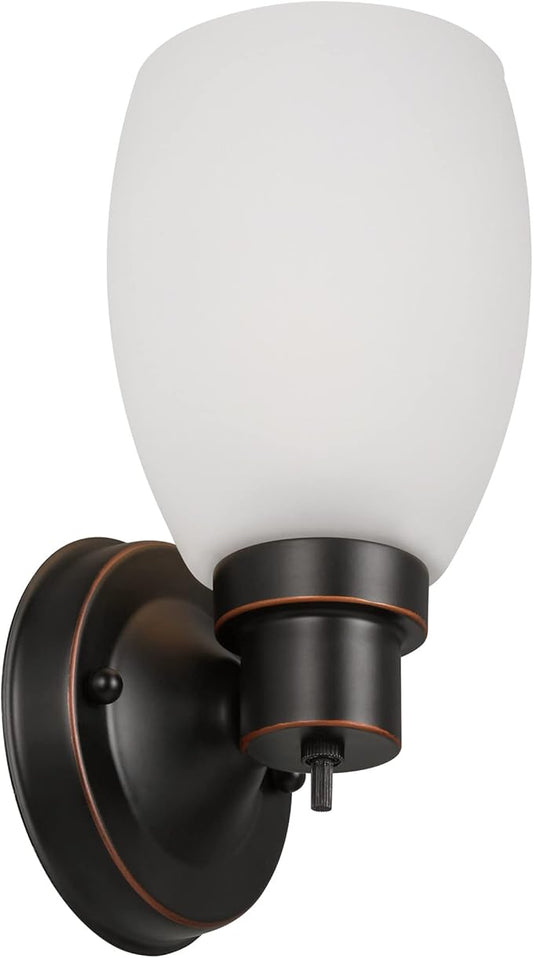 Lydia Wall Sconce, Oil Rubbed Bronze Finish, Frosted Glass Shade, Dimmable with Twist On/Off Switch for Hallway, Foyer, Bathroom – Design House, 588814-ORB