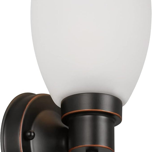 Lydia Wall Sconce, Oil Rubbed Bronze Finish, Frosted Glass Shade, Dimmable with Twist On/Off Switch for Hallway, Foyer, Bathroom – Design House, 588814-ORB