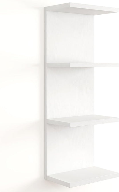 Fun Memories 4 Tier Wall Shelf Unit, Vertical Floating Shelf, Wall Mount Lack Shelving Home Decor Organizer Tall Tower Design Utility Shelving for Bedroom Living Room, White