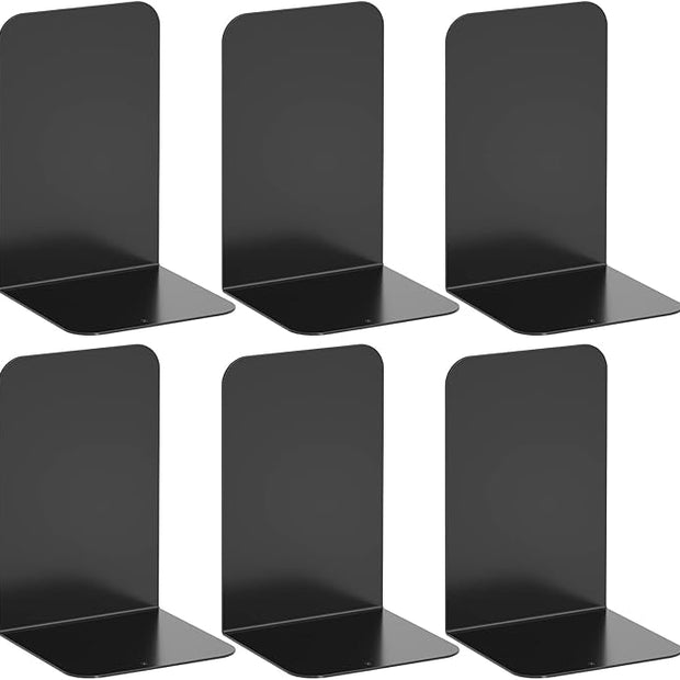 VFINE Bookends 3 Pairs, Black Metal Book Ends, Heavy Bookends for Shelves, Book Stopper for Heavy Books, Book Organizer for Home Office School Supplies