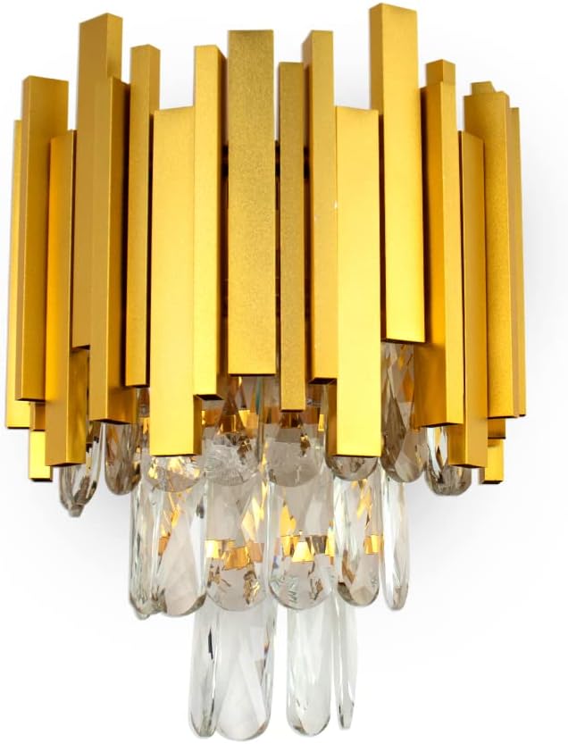 FRIXCHUR Crystal Wall Sconce Lights 3 Tiers Crystal Wall Lamp Modern Wall Lighting Fixture Bedside Night Lamp for Bedroom Bathroom Living Room Hallway,Gold,2 x E12 Base