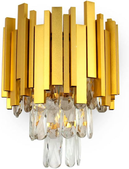 FRIXCHUR Crystal Wall Sconce Lights 3 Tiers Crystal Wall Lamp Modern Wall Lighting Fixture Bedside Night Lamp for Bedroom Bathroom Living Room Hallway,Gold,2 x E12 Base
