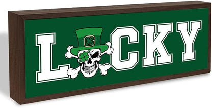 St. Patrick's Day Decor Signs, Leprechaun Hat Sign, Skeleton Man Irish Decoration, Rustic Tabletop Decors, St. Patrick's Day Decor for Home Office Cafe Shop Coffee Bar, 9.5x3.1x1 inches