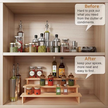JinDoWin 3 Tiered Spice Rack Organizer for Cabinet,Spice Organization for Cabinet, Seasoning Organizer,Spice Shelf and Spice Organizer for Cabinet,Pantry Organizers and Storage (2 Pack, Medium)