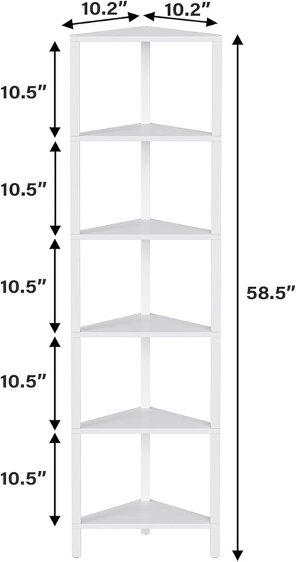 TUTOTAK 6-Tier Corner Bookshelf,Corner Shelf for Small Space, Narrow Display Corner Shelf Stand with Storage Rack, for Living Room, Bedroom, White BS05BW006