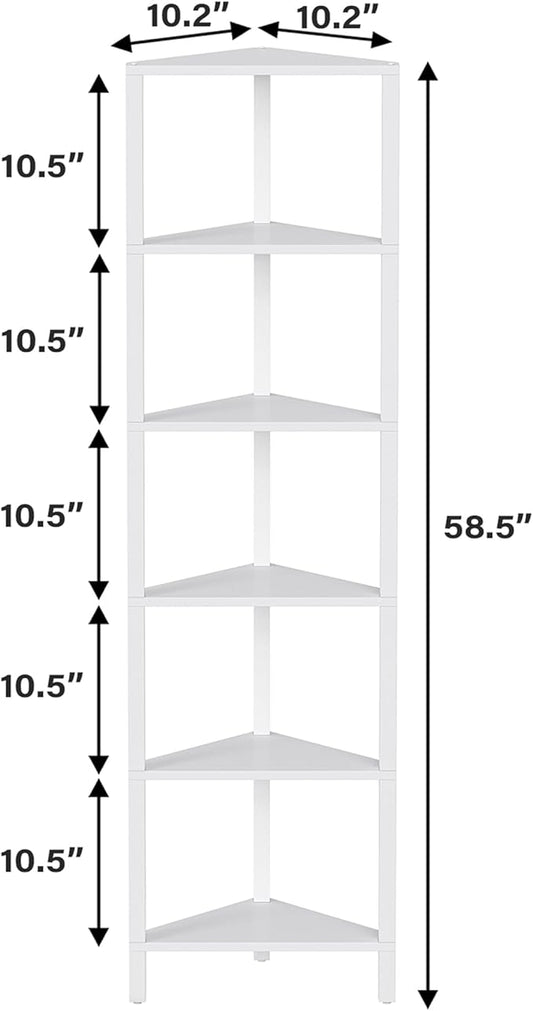 TUTOTAK 6-Tier Corner Bookshelf,Corner Shelf for Small Space, Narrow Display Corner Shelf Stand with Storage Rack, for Living Room, Bedroom, White BS05BW006