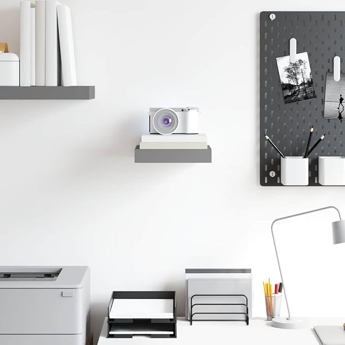 High Gloss Grey Floating Wall Shelf Honeycomb MDF Metal Modern Design Compact Size 9.3 x 9.1 x 1.5 Inches Easy Installation Storage Solution for Home Decor