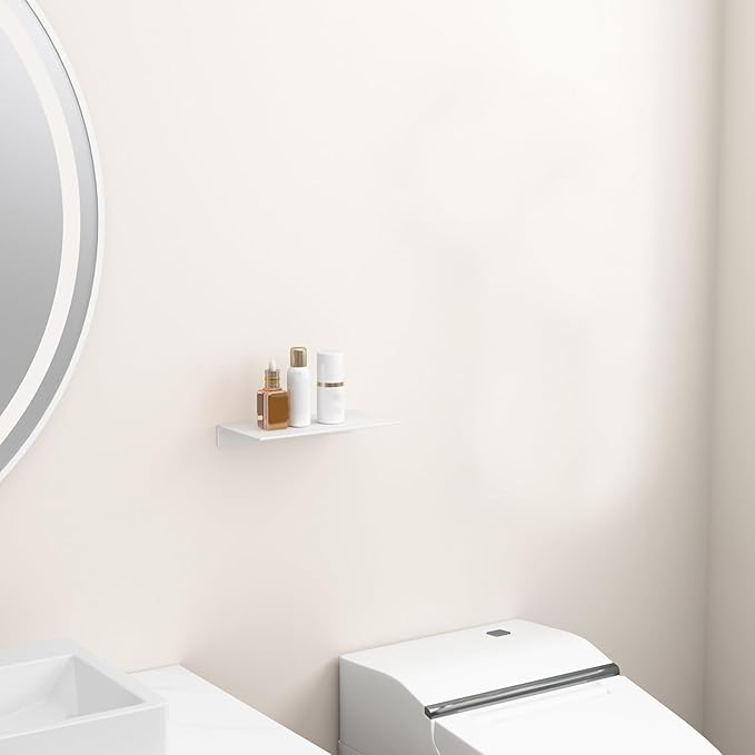 Danpoo Small Floating Shelf for Wall Storage, Mini Display Shelf for Collectibles, Metal Wall Shelf for Bathroom/Living Room/Kitchen/Bedroom(White, 8