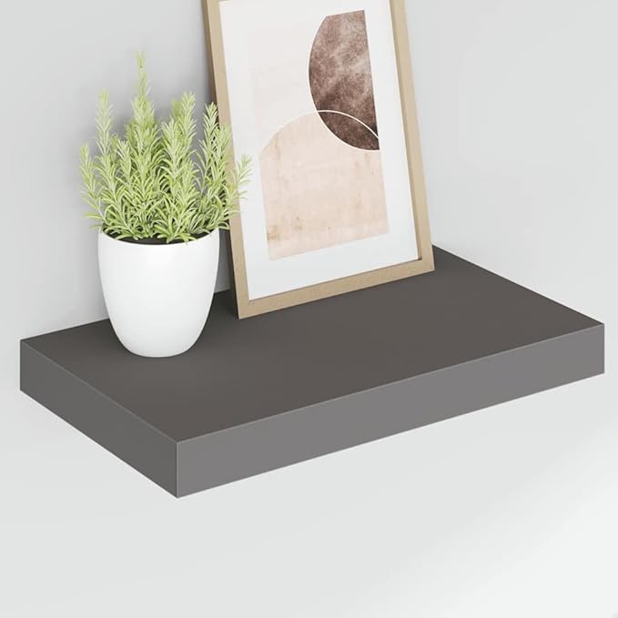 High Gloss Grey Honeycomb MDF Floating Wall Shelf, Modern Small Wall Shelf for Living Room Bedroom Office, Durable Display Storage Organizer