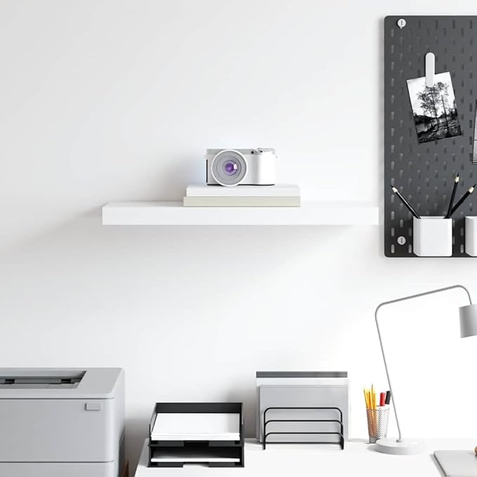 White Honeycomb MDF Floating Wall Shelf with Metal Brackets, Modern Design for Living Room Bedroom Office, Sturdy Storage Solution, Easy Installation and Maintenance,