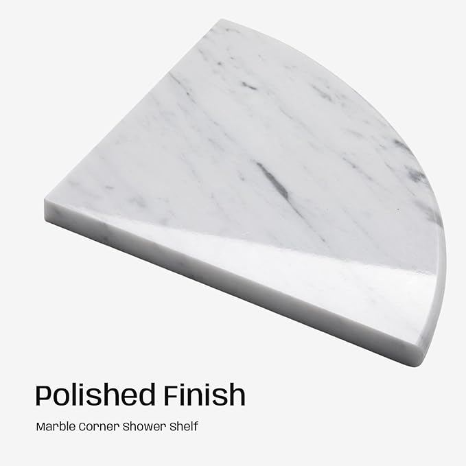 Marble Corner Shower Shelf, 9 Inch Carrara White Marble Corner Shelf for Bathroom Shower Decor, Wall Mounted, Polished, 1 Pcs