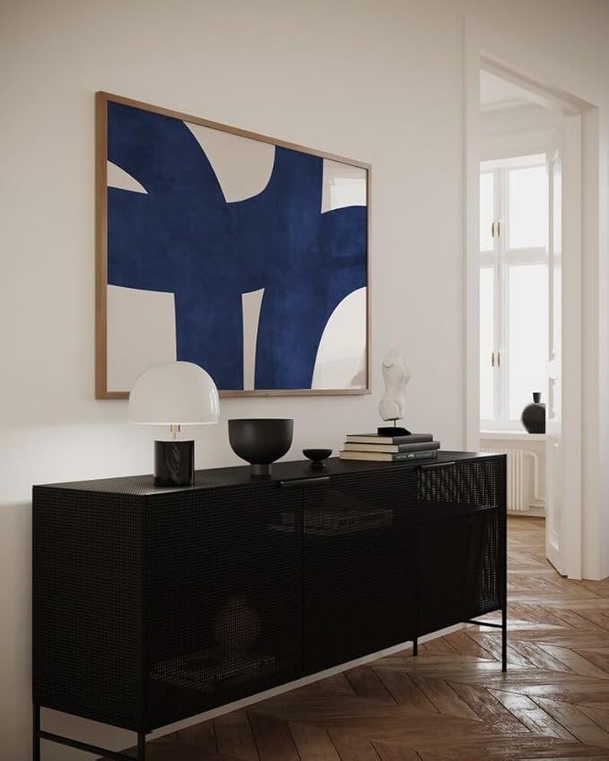Nationcog Mid-Century Indigo Blue Beige Organic Lines Art, Modern Minimalist Wall Decor, Trendy Bold Tones Aesthetic Home Accent Design (Unframed) (24x36)