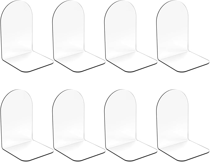 Merrynine Book Ends, 8 Pcs Acrylic Bookends for Shelves, Clear Book Holder, Plastic Bookends for Heavy Books, Book Stopper Organizer for Shelves, Desk, Office, School, 3.93