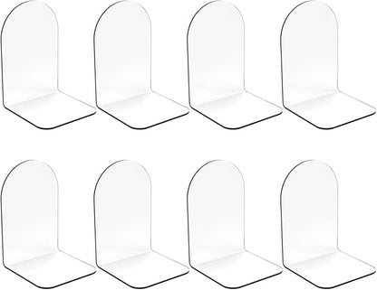 Merrynine Book Ends, 8 Pcs Acrylic Bookends for Shelves, Clear Book Holder, Plastic Bookends for Heavy Books, Book Stopper Organizer for Shelves, Desk, Office, School, 3.93"X4.72"X7.08"