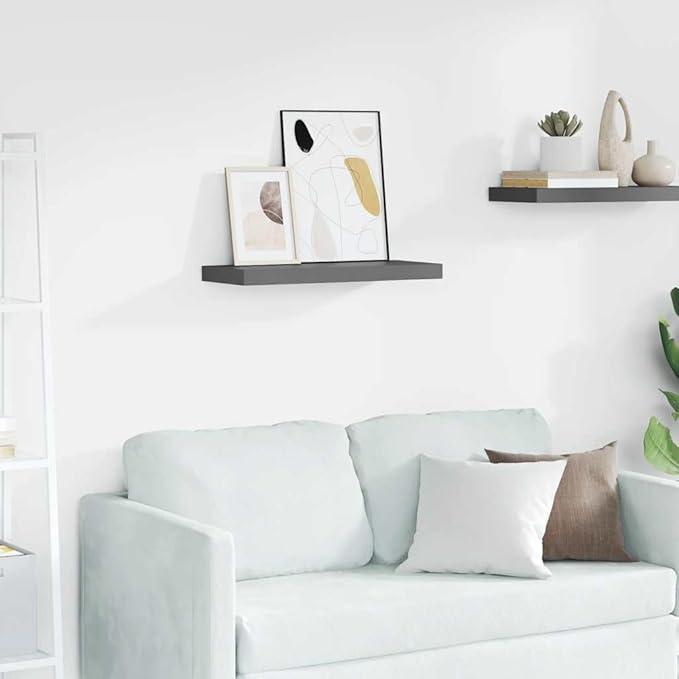 High Gloss Grey Floating Wall Shelf with Honeycomb MDF and Metal Frame, Modern Design for Living Room Bedroom Office Decor, 4-Piece Set, Easy Installation, Strong Weight