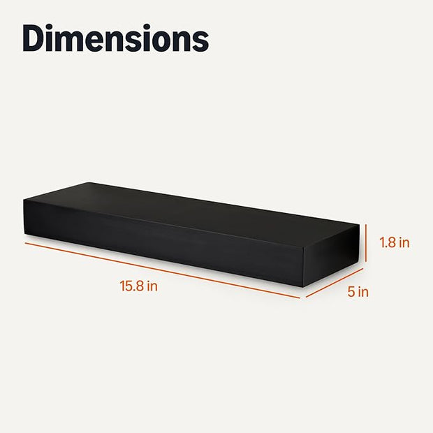 Amazon Basics Wood Floating Wall Shelves, 3-Pack, Black, 15.8" x 5" x 1.8"
