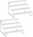 Spice Rack, Wooden Display Riser Stand, Set of 2, Perfume Organizer, Vanity Display Stand, Tiered Countertop Organizers, Space Saving, for Kitchen Spices, Syrup, Coffee Mugs, White SR04L2WW
