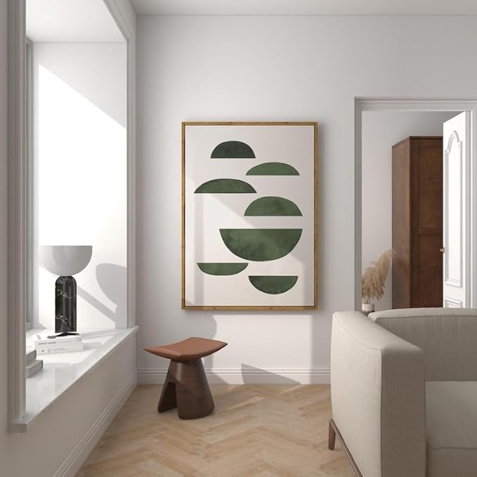 Nationcog Modern Watercolor Green Beige Minimalist Art, Mid-Century Contemporary Wall Decor, Large Abstract Retro Home Accent, Handmade Gift (Unframed) (20x30)