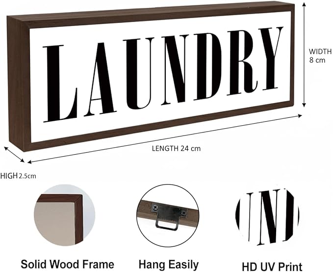 Laundry Sign, Decorative Framed Wooden Box Sign, Laundry Room Decor for Wall Tabletop, Farmhouse Home Decor, Washing Room Decoration, Rustic Wood Decoration, Housewarming Gift