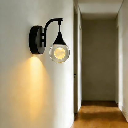 Modern Wall Sconces, Moon Crystal Wall Sconce Indoor, 5W Dimmable LED Sconce Wall Lighting for Bedroom Bedside Bathroom Living Room Hallway Staircase, Black
