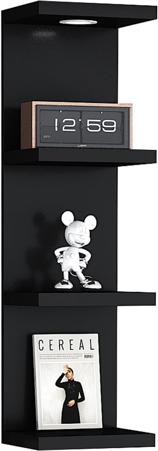 Versatile 4 Tier Wall Shelf Unit,Black Lack Wall Shelf,Display Floating Shelf with LED Remote Control Light