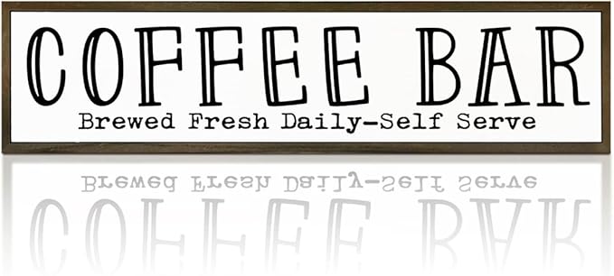 Coffee Bar Signs Decor, Rustic Coffee Station Decors, Coffees Home Decoration for Kitchen Bar, Wall Decors Art, Anniversary Decor, Brewed Fresh Daily Self Serve Sign, 17.8x4x1.2 inches