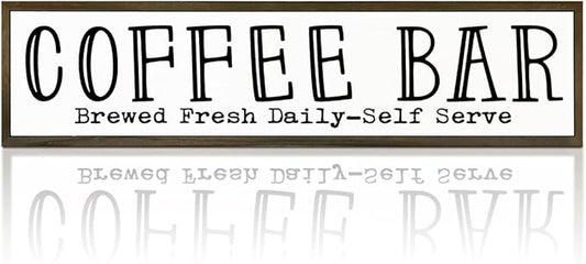 Coffee Bar Signs Decor, Rustic Coffee Station Decors, Coffees Home Decoration for Kitchen Bar, Wall Decors Art, Anniversary Decor, Brewed Fresh Daily Self Serve Sign, 17.8x4x1.2 inches