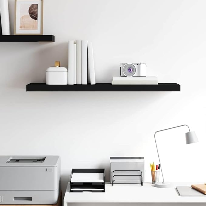 Black Honeycomb MDF Floating Wall Shelf with Invisible Mounting System, 35.4 Inch Long Metal Medium Shelf for Home Decor and Display Storage
