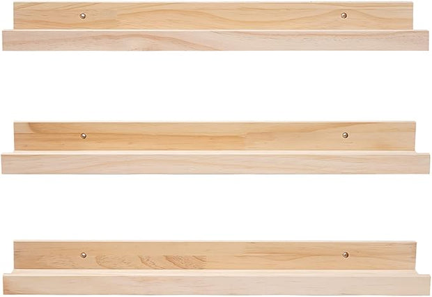 MBYD 24 Inch Floating Shelves Natural Wood Set of 3, Wall Mount Picture Ledge Wooden Wall Shelf for Home Decoration Nursery Book Shelves for Bedroom, Living Room, Office, Kitchen, 3 Same Dimensions