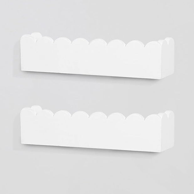 Wood Floating Shelves for Wall,Nursery Bookshelf,Kids Book Shelf,Baby Toys Storage Decor Organizer Wall Mounted for Living Room Bedroom,Wavy Edge,Preassembled,2 Pack,Scalloped Pine(White)