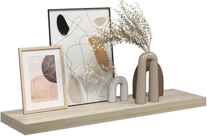 Oak Honeycomb MDF Floating Wall Shelf with Metal Standard Mounting, 35.4 Inch Long Modern Storage for Books and Decor, Easy Installation and Maintenance, Versatile Indoor