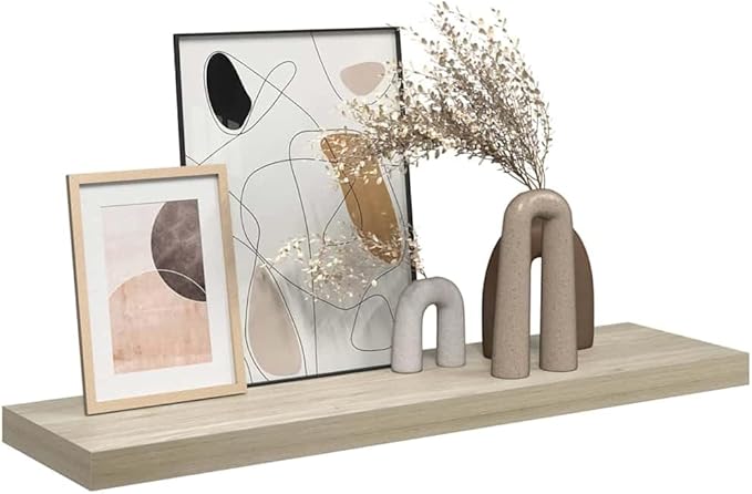 Oak Honeycomb MDF Floating Wall Shelf with Metal Standard Mounting, 35.4 Inch Long Modern Storage for Books and Decor, Easy Installation and Maintenance, Versatile Indoor