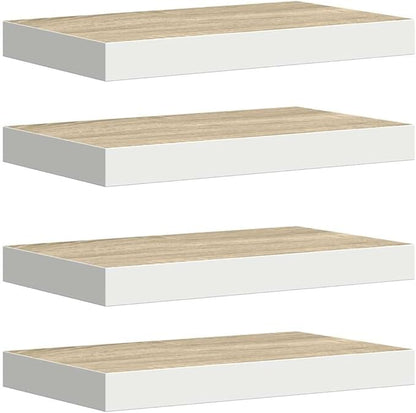 Wall Shelf Set of 4 Oak and White Honeycomb MDF Metal Medium Floating Shelves for Modern Home Storage and Display