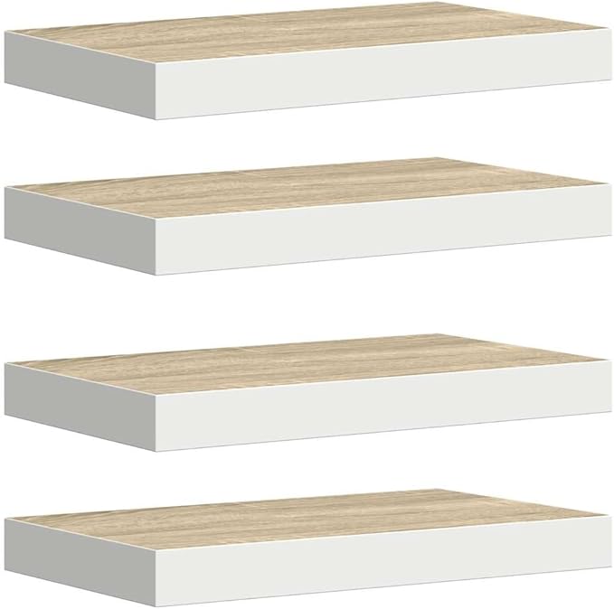 Wall Shelf Set of 4 Oak and White Honeycomb MDF Metal Medium, Floating Wall Shelves for Modern Home Storage and Display, Durable MDF Material with Clean Floating Design