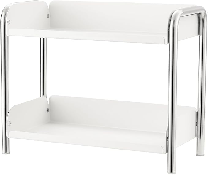 MOZIMABOX Cabinet Organizer Shelf, 2 Tier Kitchen Spice Rack Countertop Shelf Organizer, Stainless Steel Kitchen Storage Countertop Storage Shelf Container, (S, White)