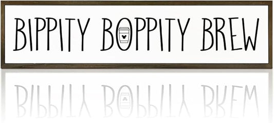 Coffee Wood Sign, Cute Coffees Decoration, Country Farmhouse Decor for Home Kitchen, Wooden Hanging Signs, Rustic Coffee Station Decor, Coffees Lover Gift, Bippity Boppity Brew Sign, 17.8x4x1.2 inches