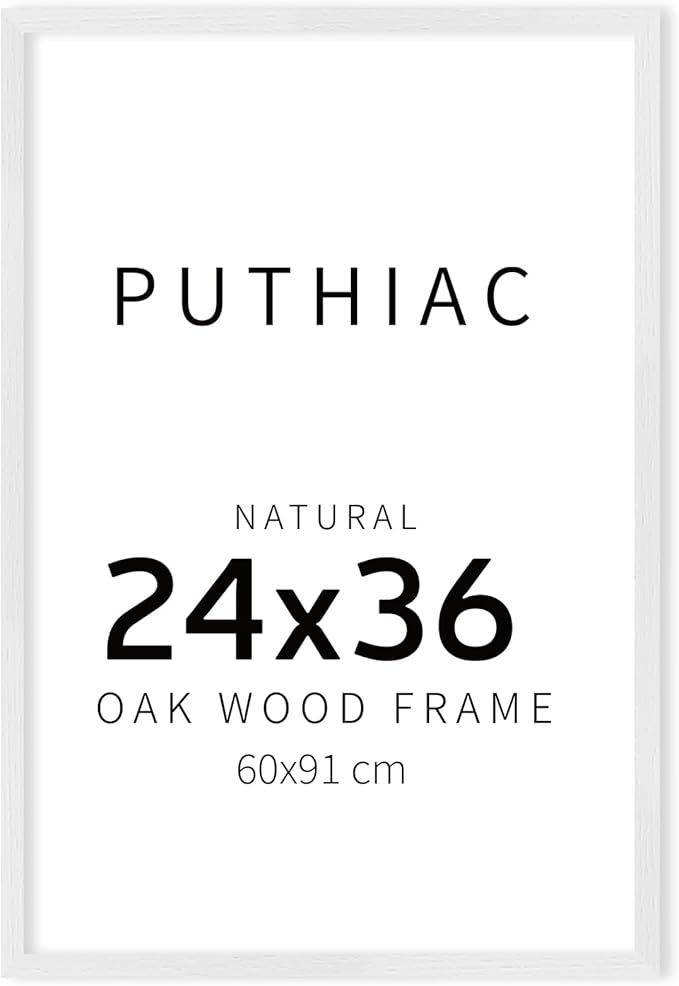 puthiac 24x36 Solid Oak Wood Picture Frame, No Mat, Wall Display Only, Vertical or Horizontal, Plexi Front, 1 Pack, White
