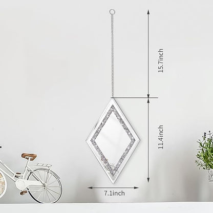 Pibeyer Silver Diamond Shaped Wall Mirror Set of 3, Decorative Crystal Crush Diamond Mirrors for Bedroom, Living Room & Hallway, Home Decor