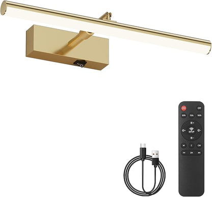 Tipace Dimmable Cordless Picture Light with Controller and Timer, Rechargeable 10000mAh Battery Wall Sconce for Wall Pictures, Gallery Artwork, Paintings, Portraits, Dartboards (Gold)