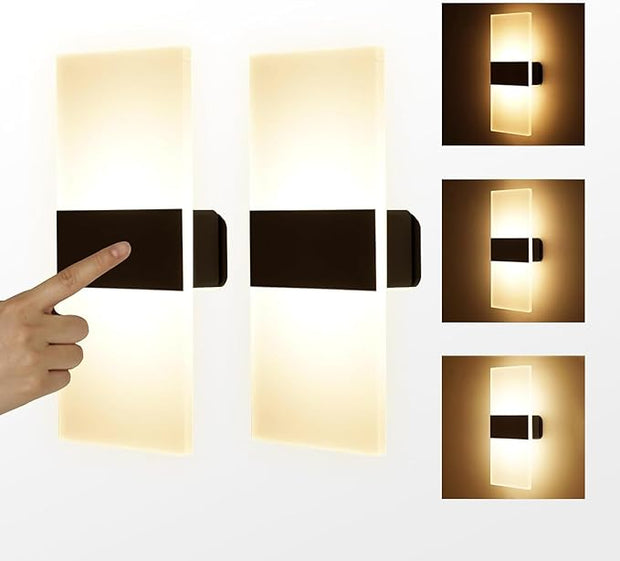 MEHIDFY Wall Sconces Sets of 2, Dimmable Touch Control Wall Lamp, Rechargeable LED Wall Sconces, Battery Operated Wall Lights, Bedside Lamp, Reading Light Bedroom with 4 Brightness (Warm White)