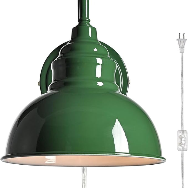 Plug-in Wall Sconce with On-Off Switch Modern Gooseneck Mini Green Wall Light for Bedroom Hallway Living Room Dining Room