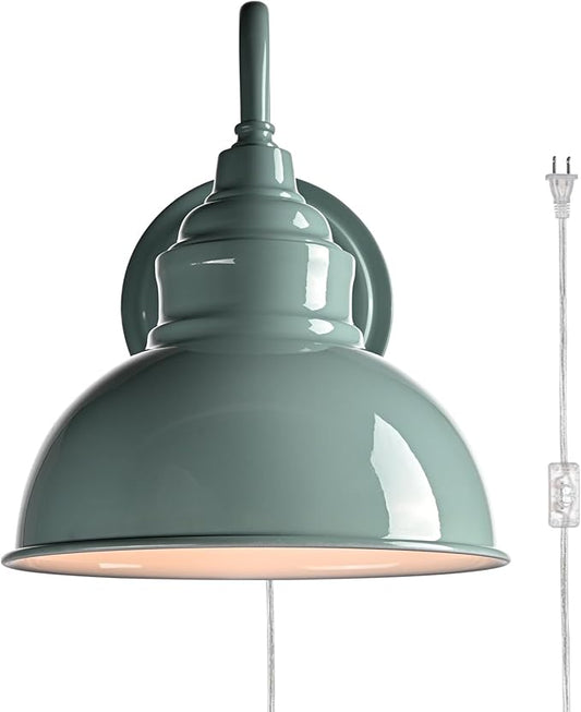 Modern Gooseneck Wall Sconce Plug-in Wall Lamp with On/Off Switch for Bedroom Bathroom Corridor Porch Patio Hallway Macaron Green