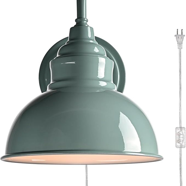 Modern Gooseneck Wall Sconce Plug-in Wall Lamp with On/Off Switch for Bedroom Bathroom Corridor Porch Patio Hallway Macaron Green