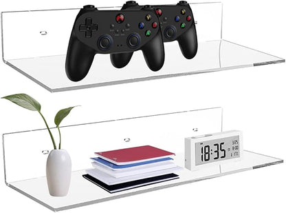 17 Inches Acrylic Shelves, Wall Mounted Shelves for Bedroom, Wall Display Shelves for Collectibles, Funko Pop, Speaker, Plants, 2 Pack